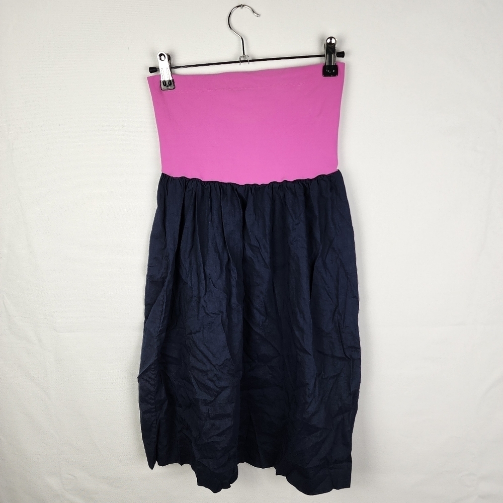 Theory‎ Strapless Pink and Navy Linen Blend Mini Dress One Size Y2K